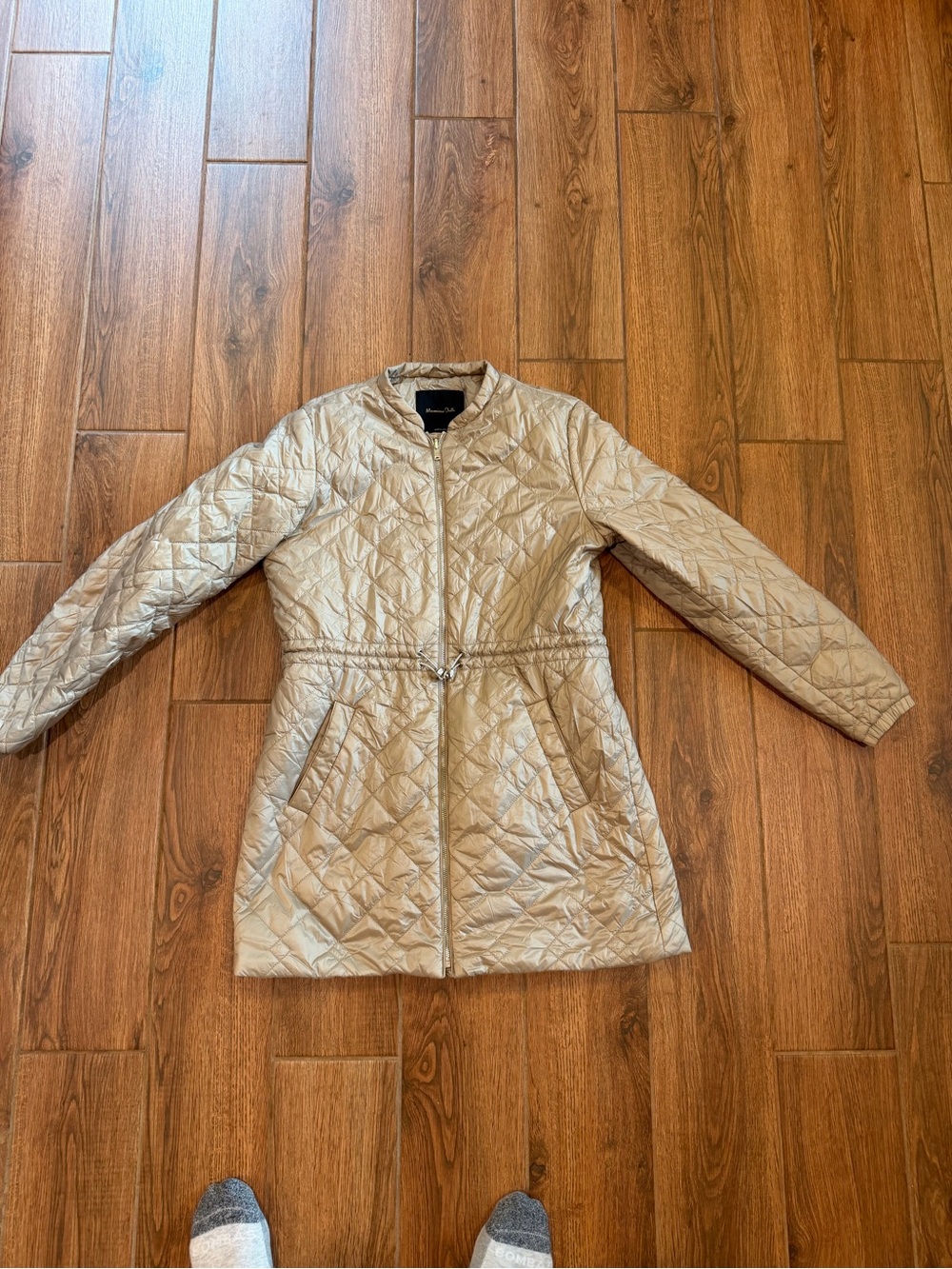 Massimo Dutti Quilted Beige Women's Puffer Coat with Drawcord Waist / medium